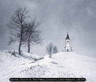 Jamnik Church In The Falling Snow by Carol Watson, L&CPU